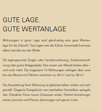 Erdgeschoßwohnung Köln Innenstadt - 3 Zimmer, 55 m&sup2;, 349.000&euro; | Angebot:9060077