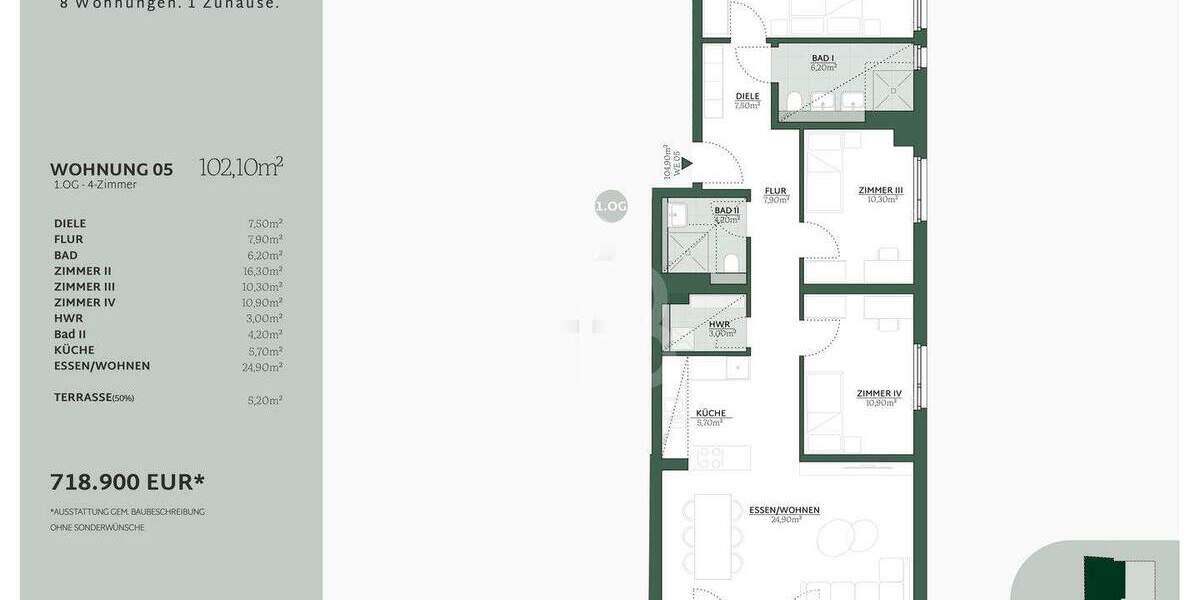Etagenwohnung Köln Westhoven - 4 Zimmer, 102 m&sup2;, 718.900&euro; | Angebot:25801195
