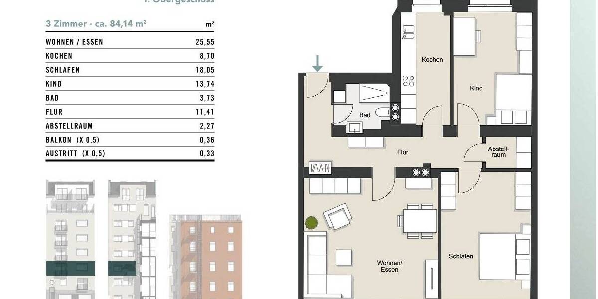 Etagenwohnung Köln Neustadt-Süd - 3 Zimmer, 84 m&sup2;, 584.000&euro; | Angebot:25667820