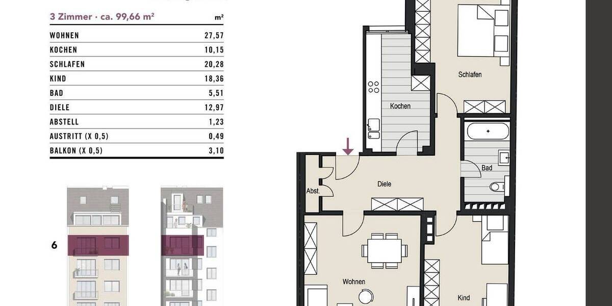 Etagenwohnung Köln Neustadt-Süd - 3 Zimmer, 100 m&sup2;, 679.000&euro; | Angebot:25667819
