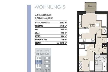 Wohnung Köln Neuehrenfeld - 2 Zimmer, 46 m&sup2;, 309.000&euro; | Angebot:25224040
