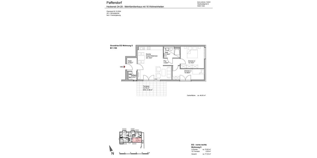 Erdgeschoßwohnung Bergheim - 3 Zimmer, 77 m&sup2;, 1.140&euro; | Angebot:25840813