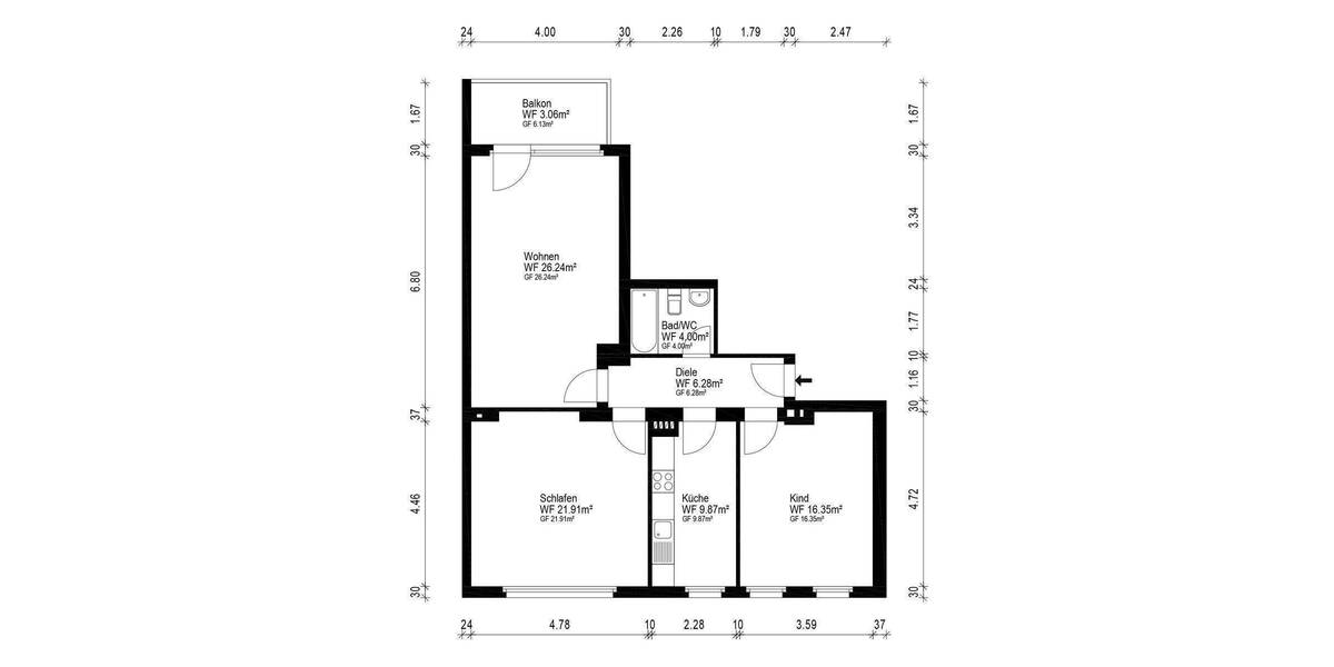 Etagenwohnung Köln Lindenthal - 3 Zimmer, 88 m&sup2;, 549.000&euro; | Angebot:25695249