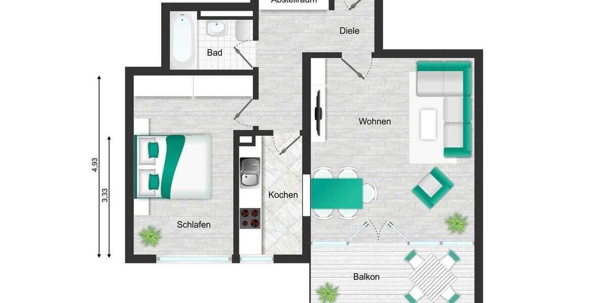 Etagenwohnung Köln Bayenthal - 2 Zimmer, 59 m&sup2;, 377.000&euro; | Angebot:25776085
