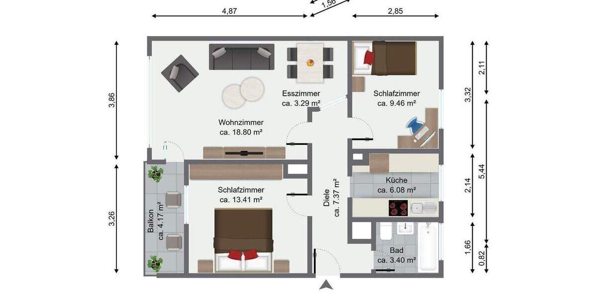 Etagenwohnung Köln Mülheim - 3 Zimmer, 60 m&sup2;, 215.000&euro; | Angebot:25696021